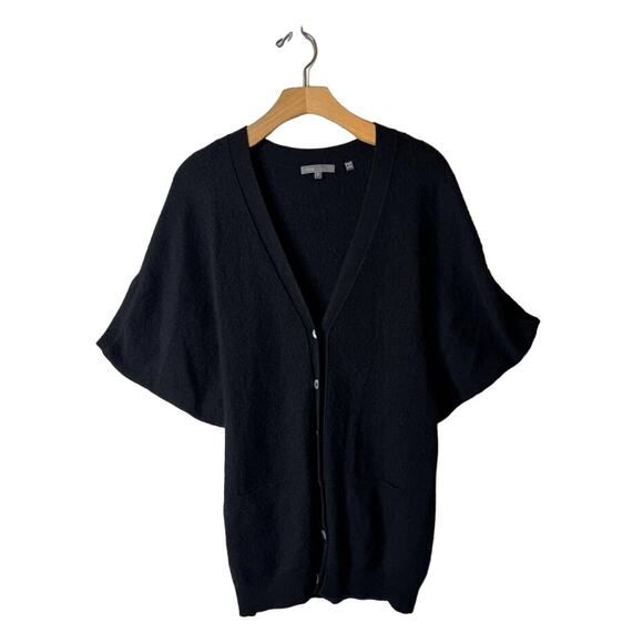 Vince Sweaters - Vince Black Small Cashmere Button-Up Short Sleeve Kimono Dolman Sweater Cardigan
